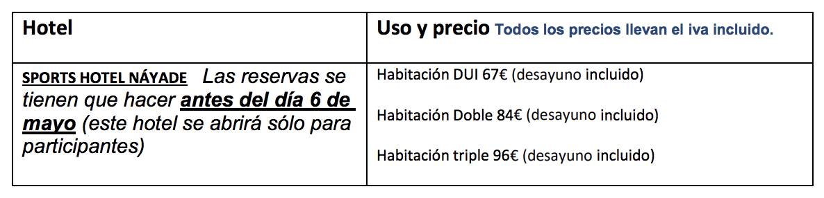 Tarifs de l’hôtel Nayade San Rafael